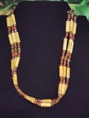 Tribal Gold and Brown Beaded Multi-Strand Necklace - Women Jewelry